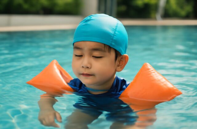 calm swimming pool child