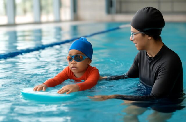 child swimming progress