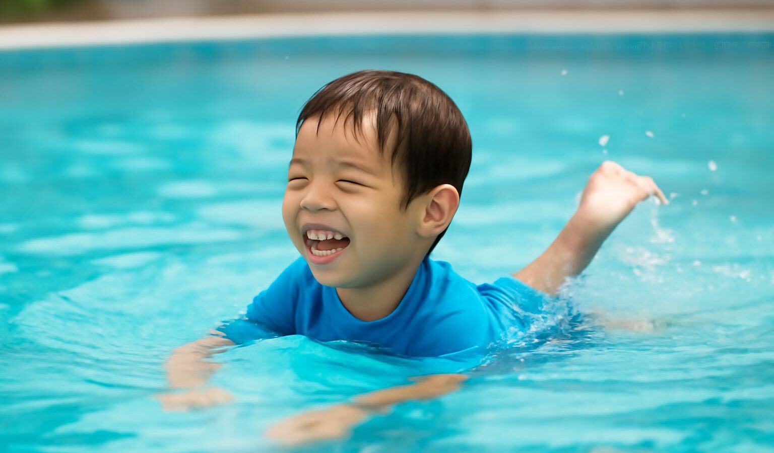 child swimming happy