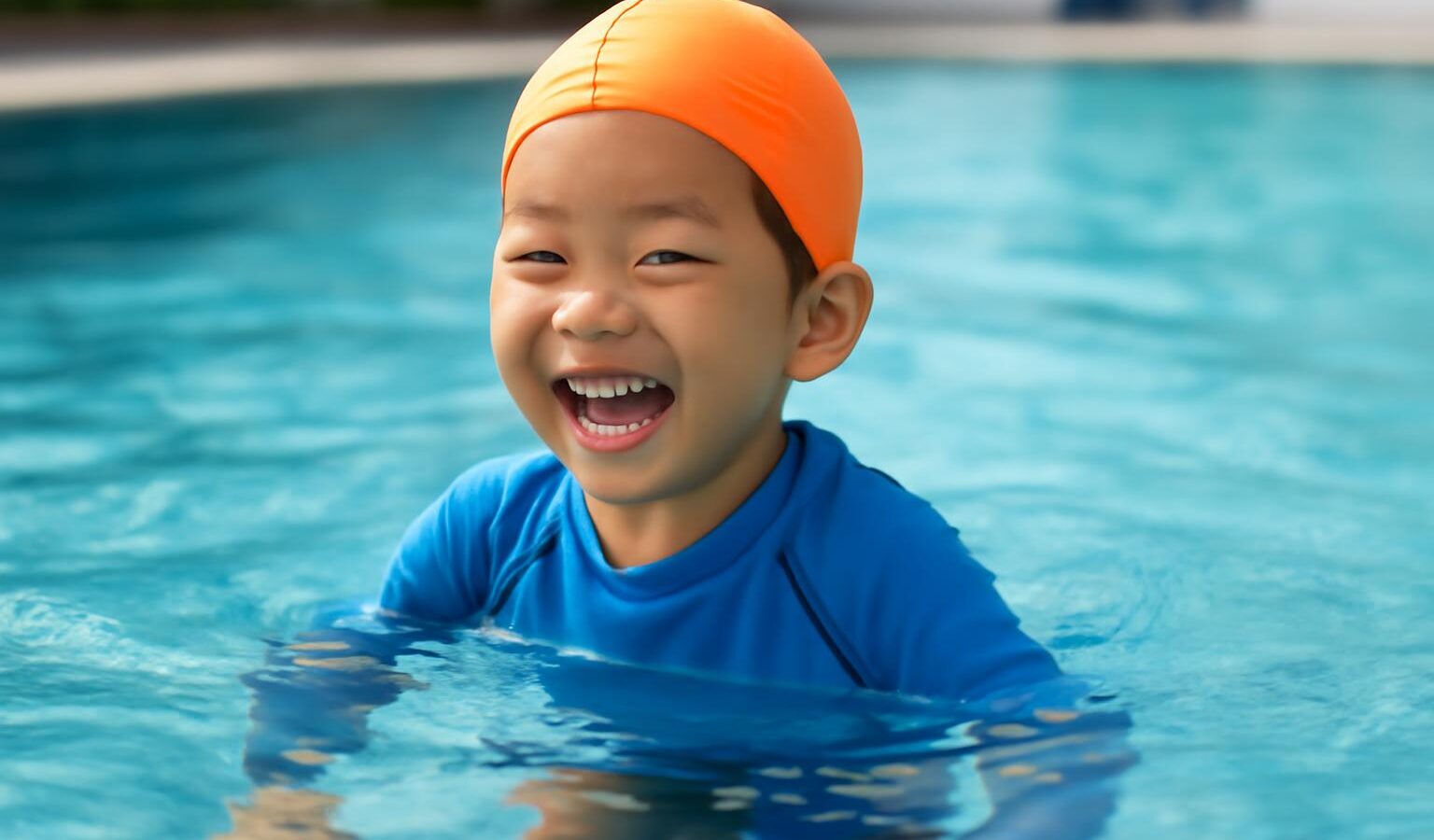 happy child swimming