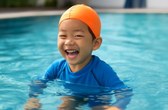 happy child swimming