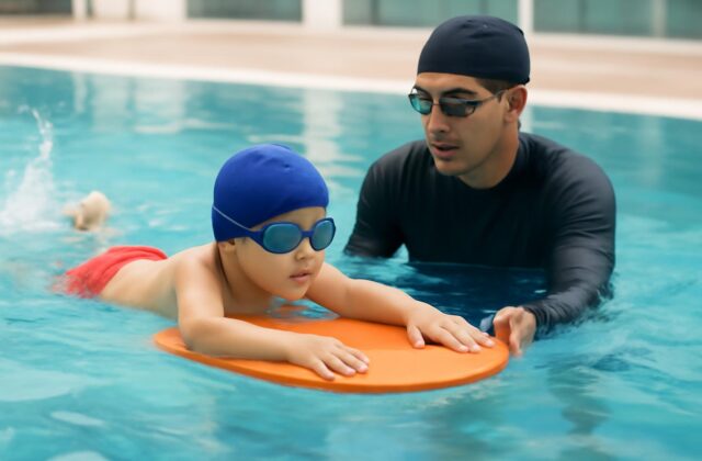 child swimming training