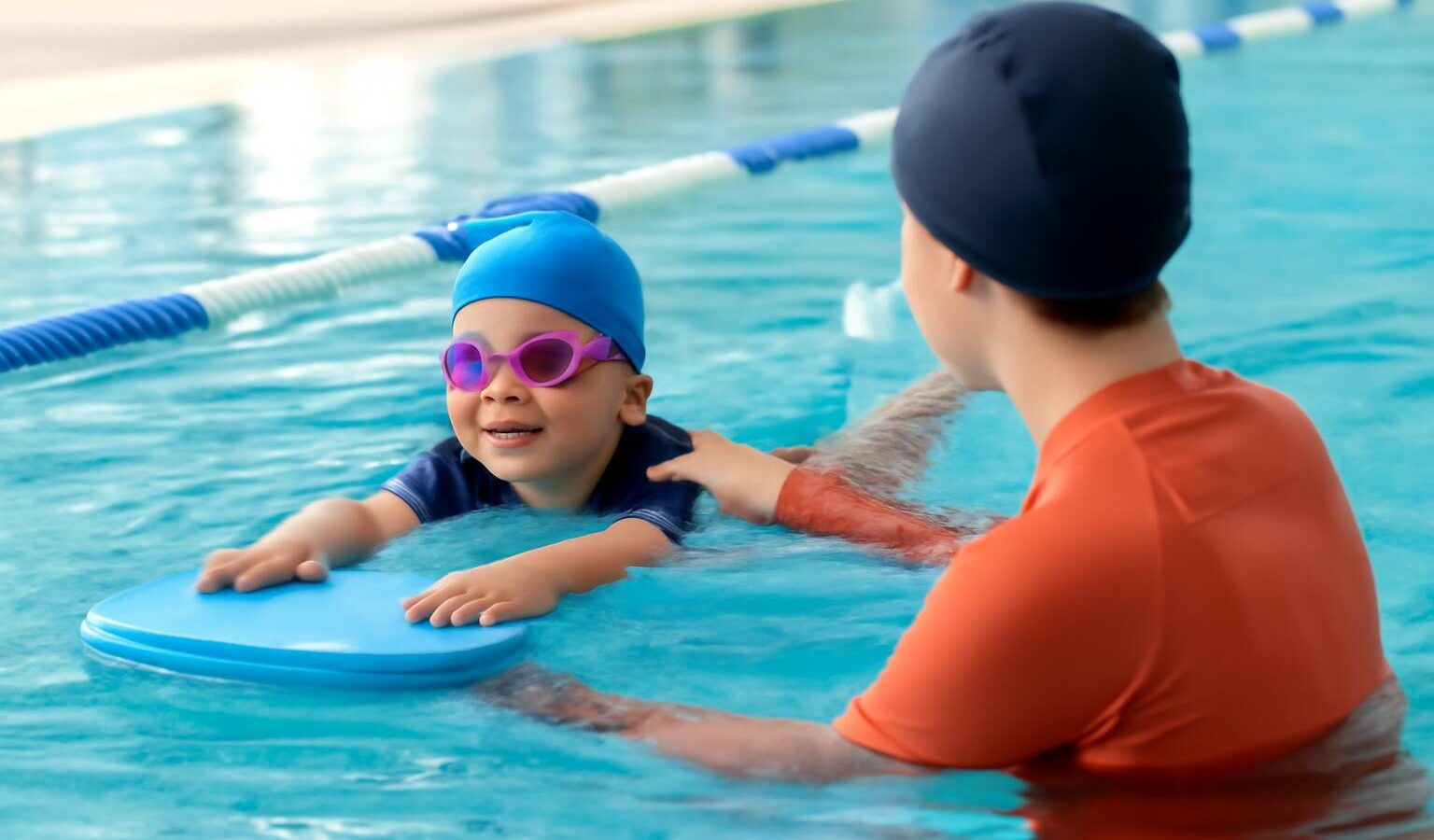 child swimming progress