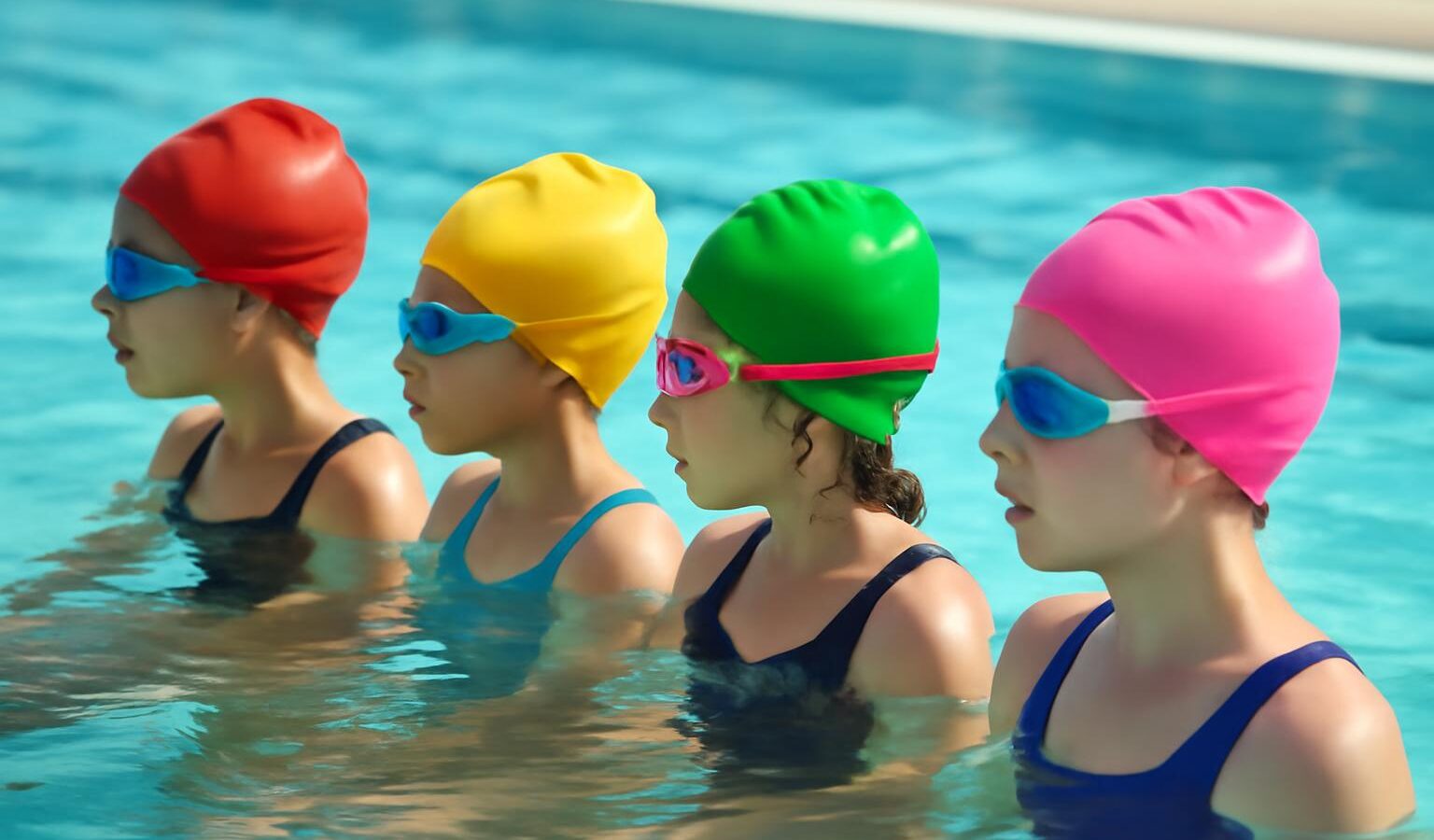 colourful swim caps