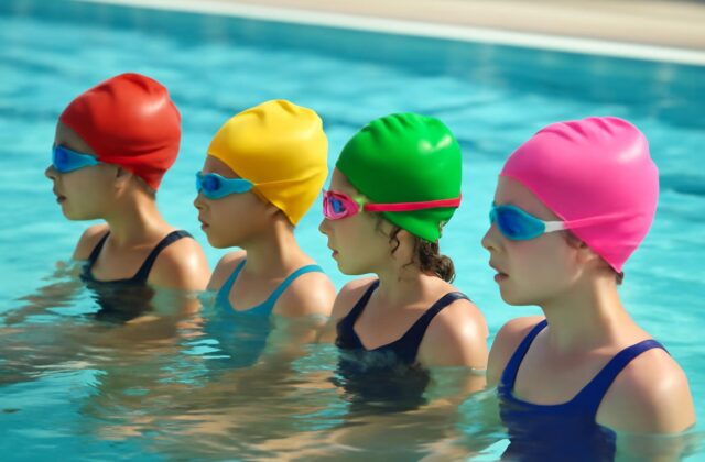 colourful swim caps